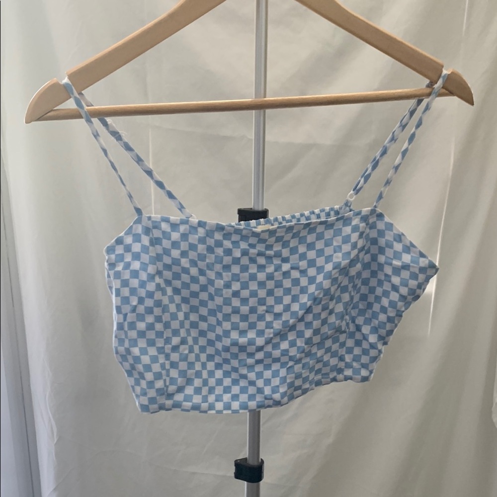 La Hearts Blue and White Asymmetrical Crop Camisole